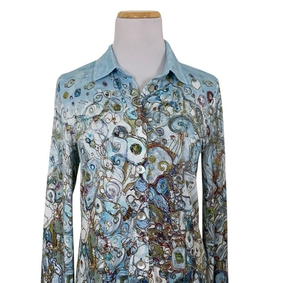 Simply Art By Dolcezza Button Front Short Womens XS Stretch Art Collar Geometric - Picture 3 of 17